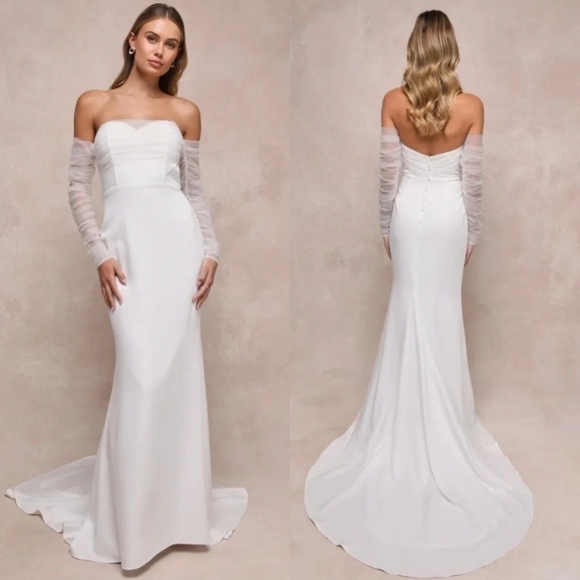 Lulu's Eternal Bliss White Tulle Off-the-Shoulder Bustier Maxi Dress XL Bridal - Picture 1 of 12